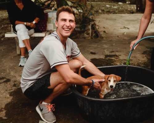 Volunteers during bath time